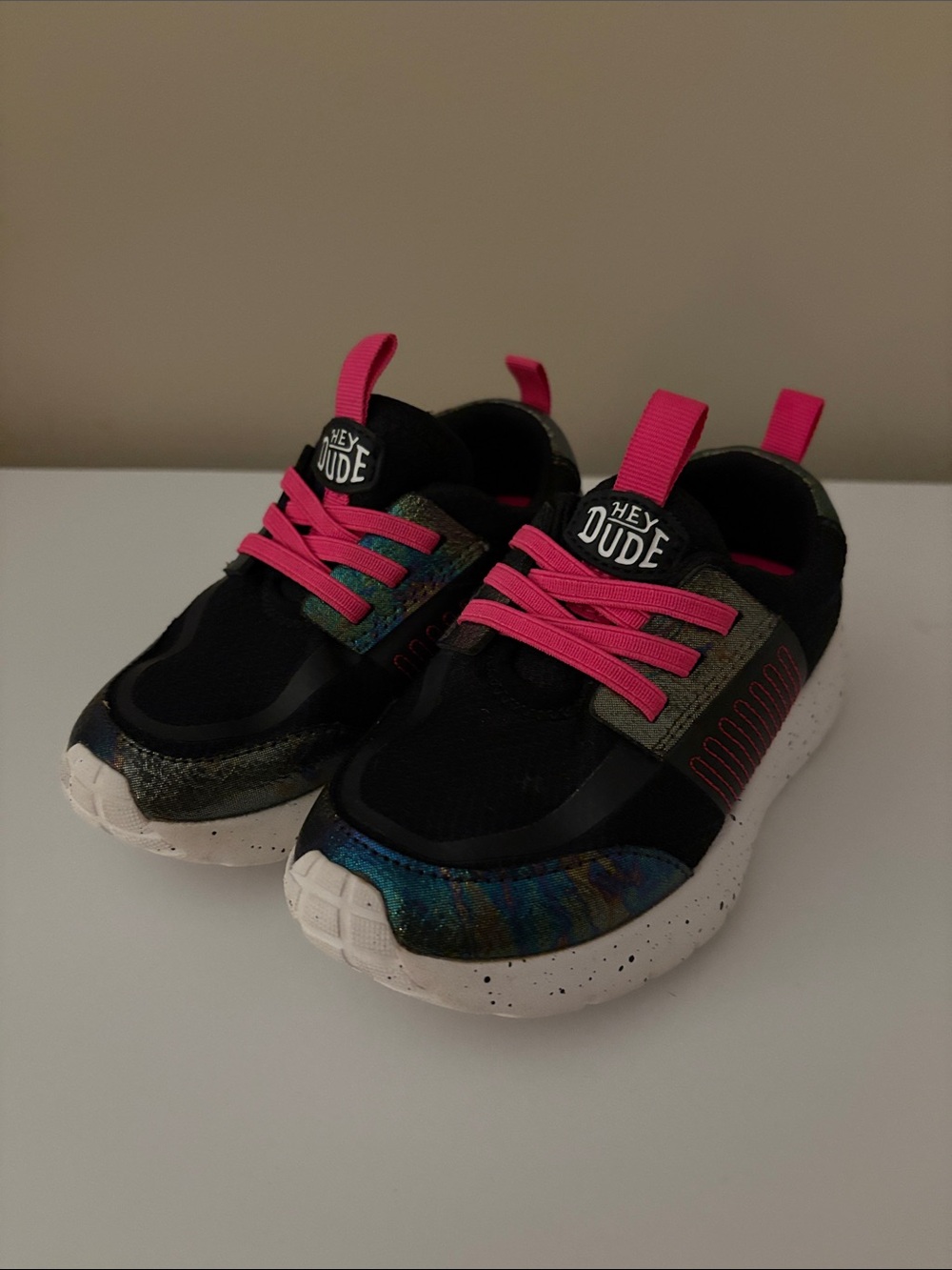 Hey Dude Kids Black Sneakers with Hot Pink Details